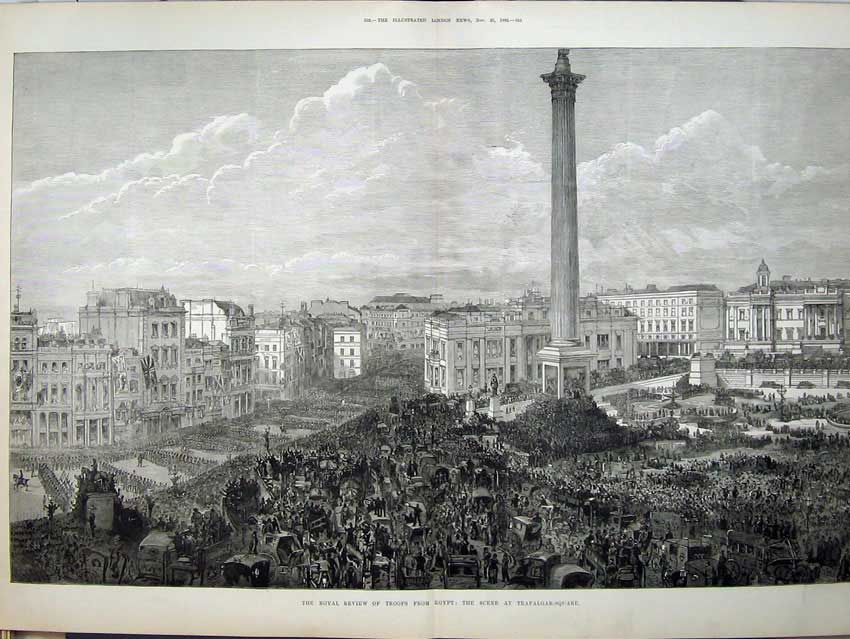 Old Antique Print 1882 Review Army Troops Egypt Trafalgar Square Nelson 19th