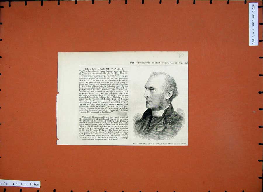Old Antique Print 1882 Portrait Rev. George Henry Connor Dean Windsor Man 19th