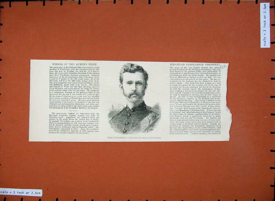 Old Antique Print 1882 Sergeant Lawrence Rifle Shooting Wimbledon Queen 19th