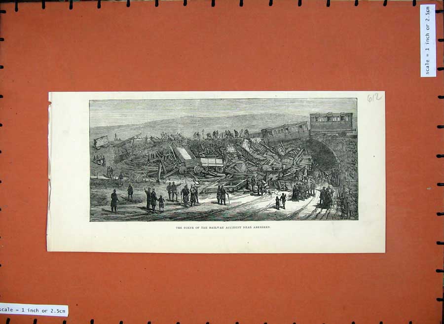 Original Old Antique Print 1882 Railway Accident Aberdeen Train Crash Scotland