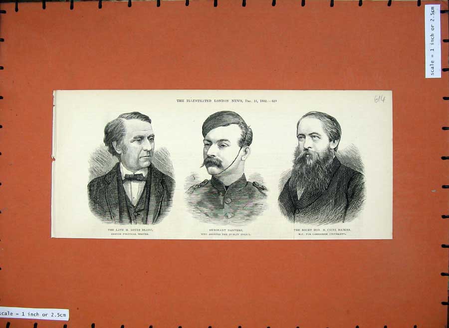 Original Old Antique Print 1882 Sergeant Danvers Louis Blanc Cecil Raikes Men
