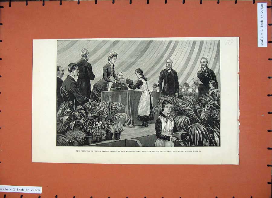 Original Old Antique Print 1882 Princess Wales City Police Orphanage Twickenham