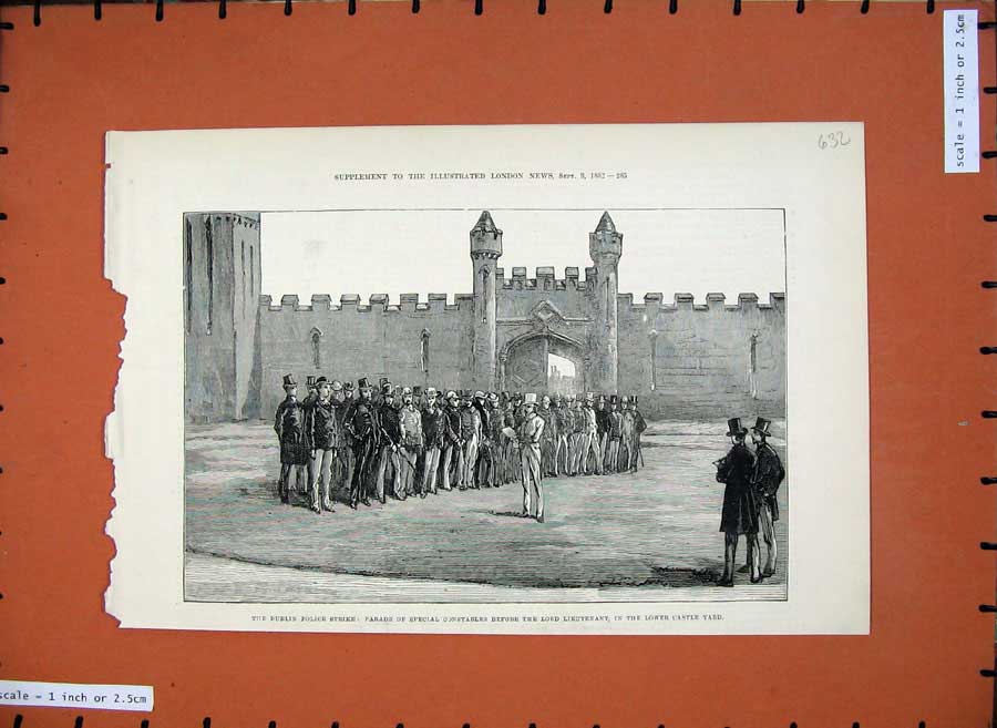Old Antique Print 1882 Dublin Police Strike Constables Castle Ireland Men 19th