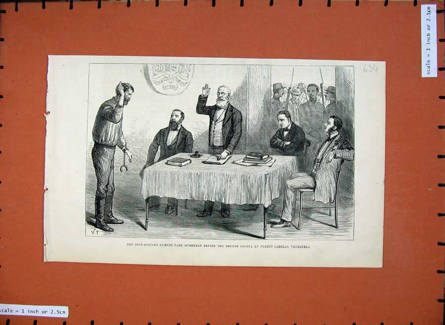 Original Old Antique Print 1882 Phoenix Park Murder Puerto Cabello Venezuela