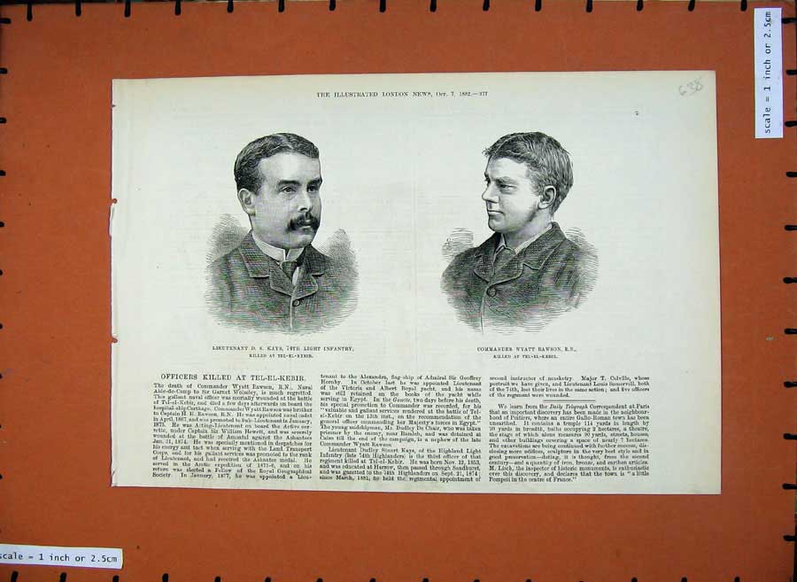 Original Old Antique Print 1882 Lieutenant Kays Light Infantry Wyatt Rawson Men