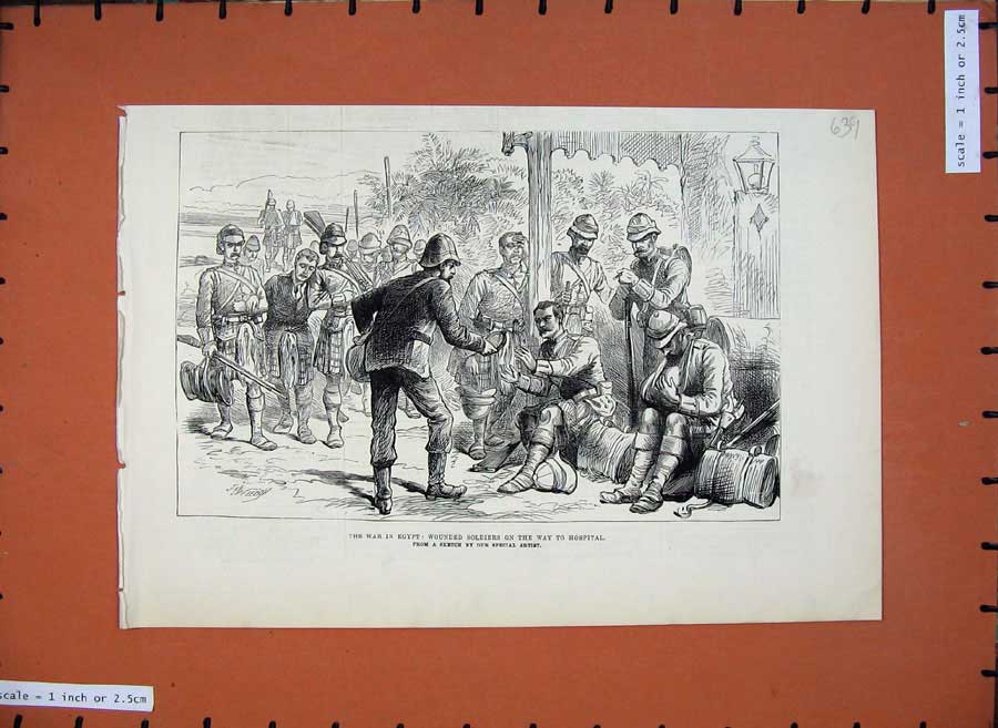 Original Old Antique Print War Egypt 1882 Wounded Scottish Siers Army Victorian