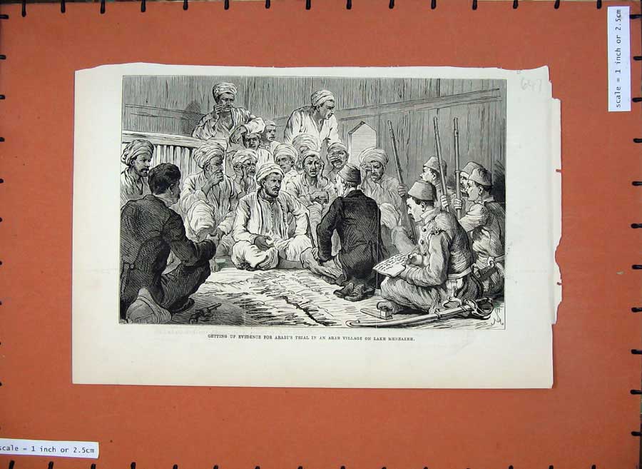Original Old Antique Print 1882 Arabi'S Trial Arab Village Lake Menzaleh Men