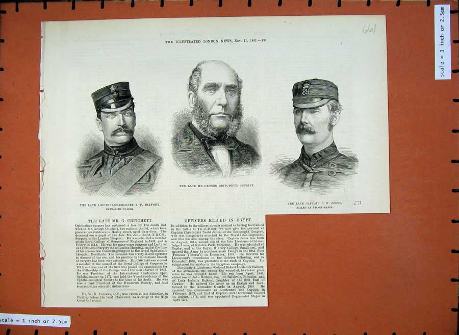 Old Antique Print 1882 George Critchett Oculist Balfour Captain Jones War 19th