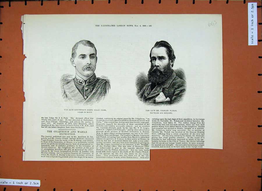 Old Antique Print 1882 Lieutenant James Allan Park Charles Wahab Explorer 19th