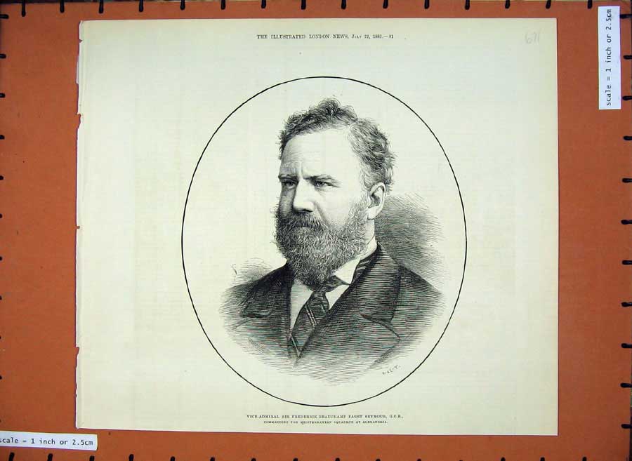 Old Antique Print 1882 Vice Admiral Frederick Beauchamp Paget Seymour Man 19th