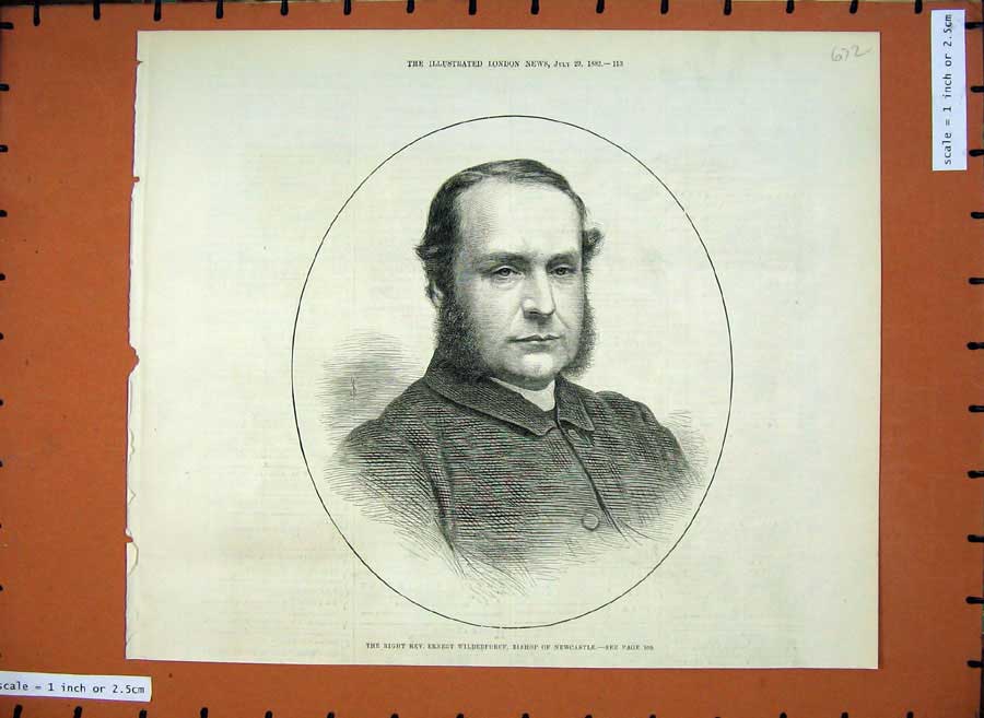 Old Antique Print Portrait Ernest Wilberforce Bishop Newcastle 1882 Man 19th