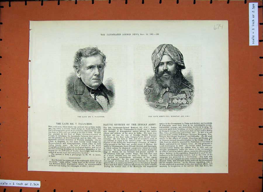 Old Antique Print 1882 Earl Elgin Falconer Lieutenant Hedayat Indian Army 19th
