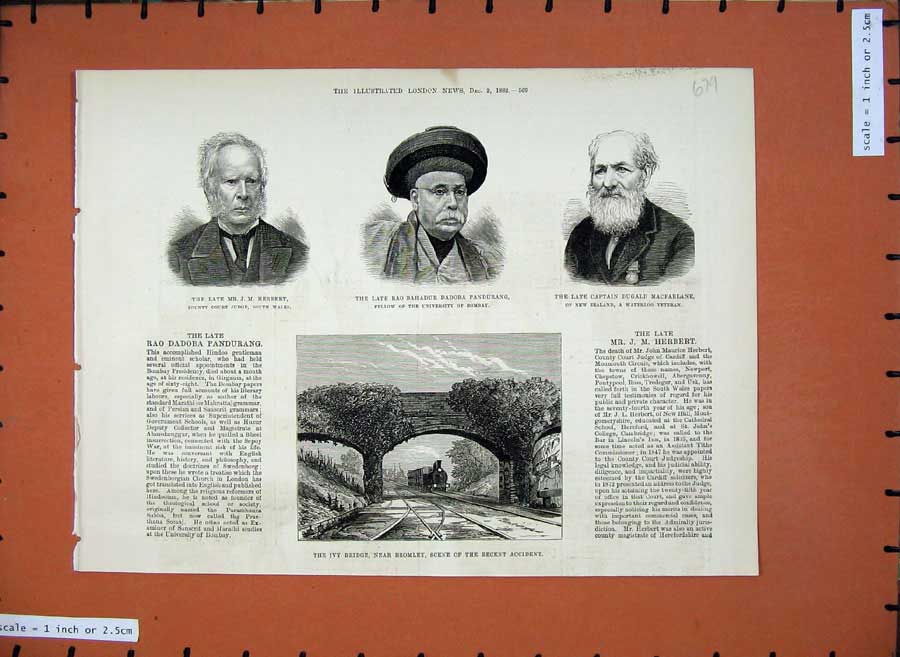 Old Antique Print 1882 Ivy Bridge Bromley Train Railway Herbert Pandurang 19th