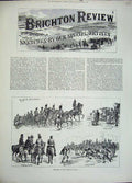 Original Old Antique Print 1883 Brihton Review Army War Attack Horses Battle