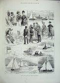 Original Old Antique Print 188 Royal Thames Yacht Club Sailing Match London