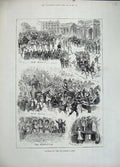 Original Old Antique Print 1883 Derby Horse Racing Sport People Carriage 19th
