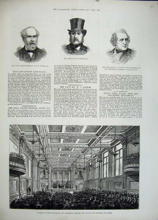 Old Antique Print 1883 Concert Piccadilly Art Galleries Batthyany Scott 19th