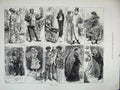 Original Old Antique Print 1883 Romance Spring Flowers Wedding Funeral People