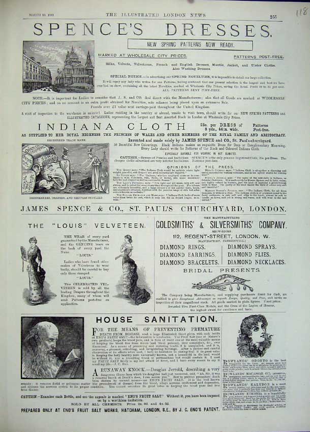 Original Old Antique Print 1883 Advert Spences Dresses Indiana Cloth Sanitation