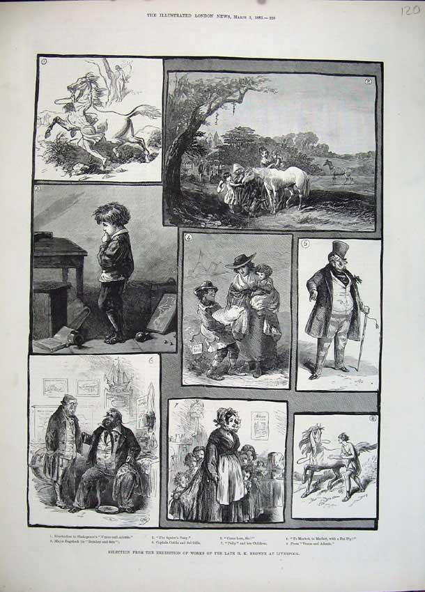 Old Antique Print 1883 Exhibition Art Browne Liverpool Shakespeare Venus 19th