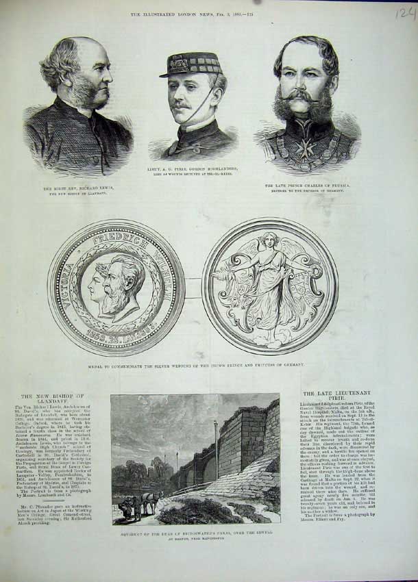 Original Old Antique Print 1883 Aqueduct Canal Irwell Medal Lewis Pirie Charles
