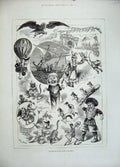 Original Old Antique Print 1883 Pantomimes London Theatre Surrey Drury Imperial