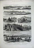 Original Old Antique Print 1883 Farm Nebraska Rock Island Railway Sierra Nevada