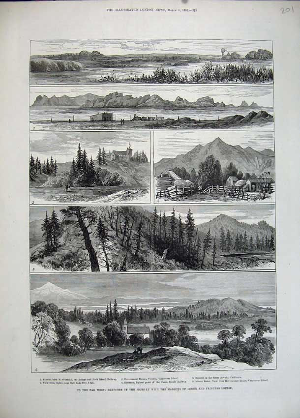 Original Old Antique Print 1883 Farm Nebraska Rock Island Railway Sierra Nevada