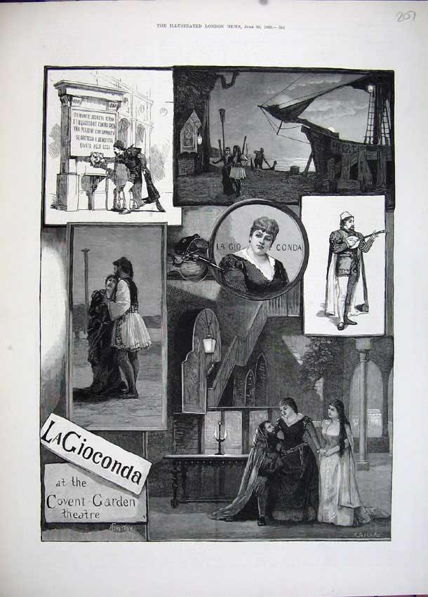 Old Antique Print 1883 Covent Garden Theatre La Gioconda Romance Fine Art 19th