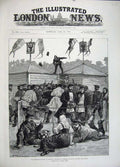 Original Old Antique Print 1883 Coronation Fetes Moscow Baskets Food People Art