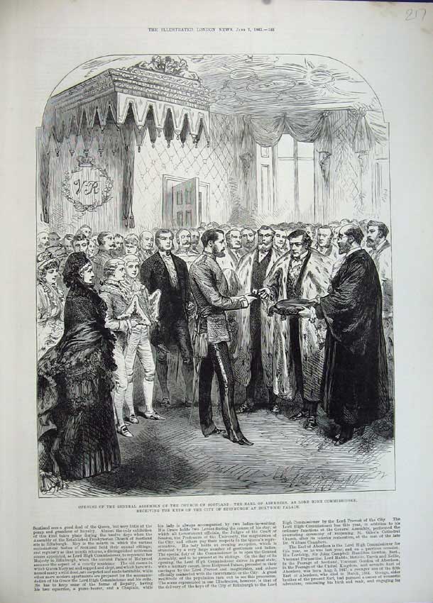 Antique Old Print *0231 1883 Assembly Church Scotland Earl Aberdeen Holyrood