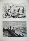 Old Antique Print 1883 View Moscow Kremlin Imperial Coronation Men Work 19th
