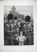 Original Old Antique Print 1883 Queens Birthday Horse Guards Parade Siers Art