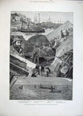 Original Old Antique Print 1883 Fishing Industries Drift Net Pilchards Cornwall