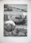 Old Antique Print 1883 Fishing Industries Mackerel Fishing Eastbourne Art 19th