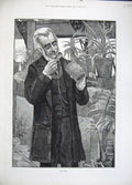 Original Old Antique Print 1883 Portrait Man Pot Plants Fine Art 19th