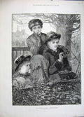 Old Antique Print 1883 University Boat Race Garden Putney People Watching 19th