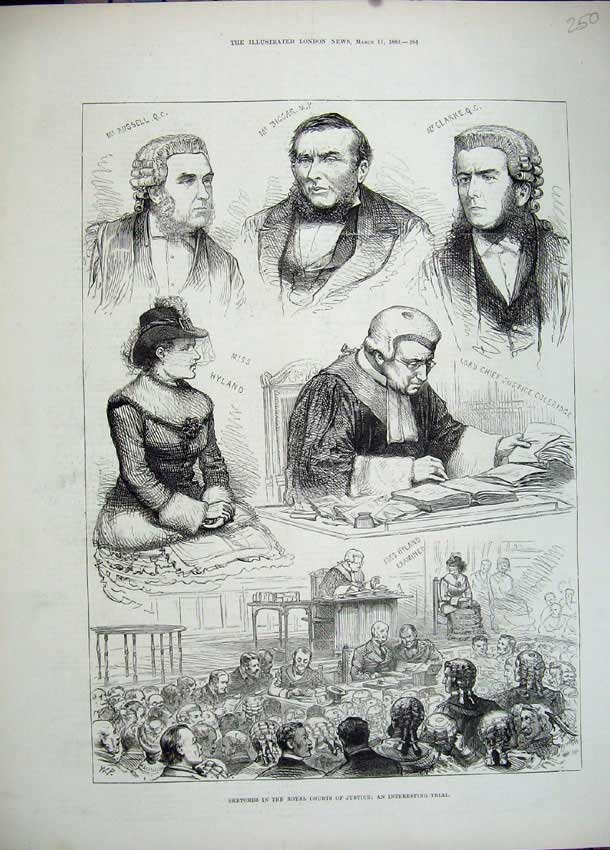 Old Antique Print 1883 Royal Courts Justice Hyland Coleridge Clarke Men 19th