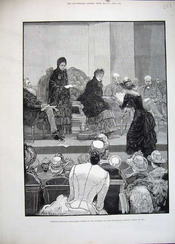 Old Antique Print 1883 Princess Beatrice Students Bloomsbury School Art 19th