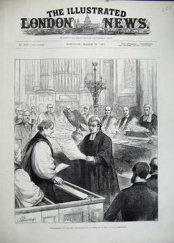 Old Antique Print *0232 1883 Archbishop Canterbury Bow Church Cheapside