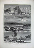 Original Old Antique Print 1883 Ourghemma Tunis Bordj Haouia Camels Plain Benia