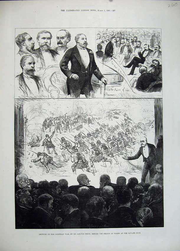 Old Antique Print 1883 Melton Prior Egyptain War Prince Wales Savage Club 19th