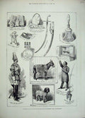 Original Old Antique Print 1883 Egyptain Donkey Poodle Dog Siers Knightsbridge