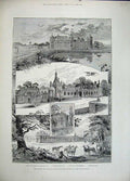 Old Antique Print 1883 Chateau Chantilly Paris Duc D'Aumale Tower Blanche 19th