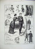 Original Old Antique Print 1883 Actors Court Theatre Romance Country Victorian