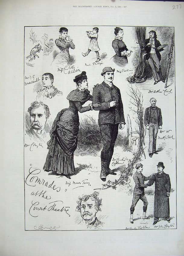 Original Old Antique Print 1883 Actors Court Theatre Romance Country Victorian
