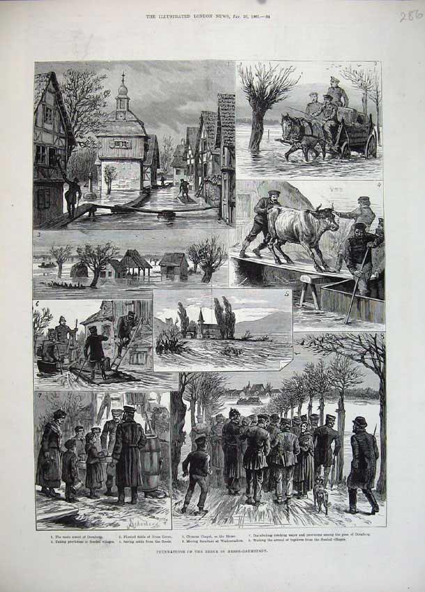 Old Antique Print 1883 River Rhine Hesse-Darmstadt Dornberg Clemens Art 19th