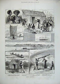 Original Old Antique Print 1883 Madagascar Ship Fawn Telescope Sakalave Nos Vey
