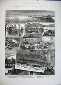 Original Old Antique Print 1883 River Danube Austrai Hungary Floods Deer Vienna