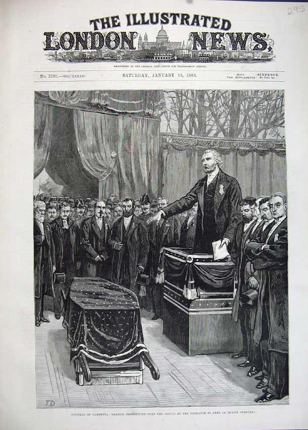 Antique Print Ref.865 1883 Funeral Gambetta Coffin Pere La Chaise Cemetery